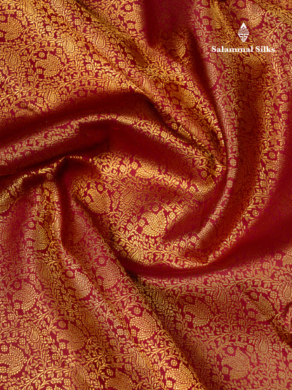 Beautiful Dark Maroon Bridal Pure Kanjivaram Silk Saree With Traditional Border