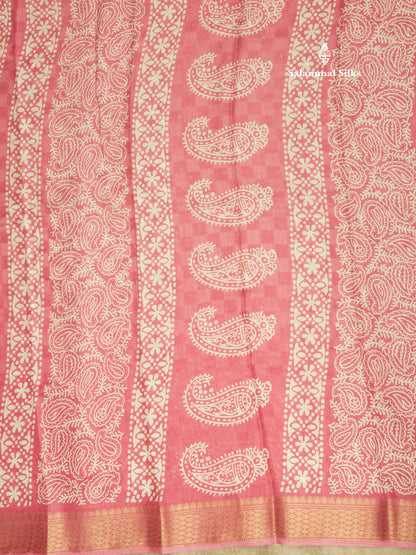Pastel Violet Semi Dola Fancy Saree Printed Design With Traditional Zari Border