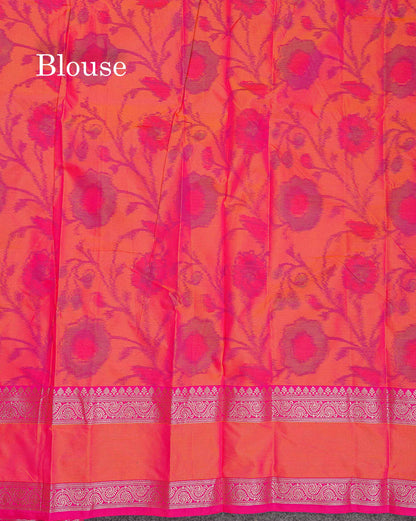 Semi Silk Saree - Olive Green Colour Body Zari Butta With Pochampally Fancy Border