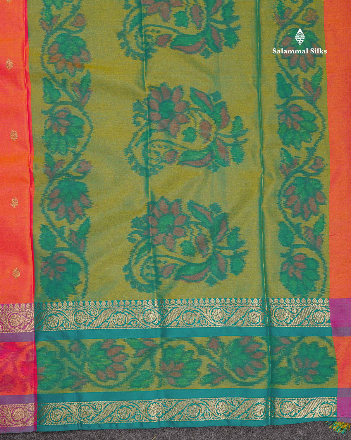 Semi Silk Saree - Orange Colour Body Zari Butta With Pochampally Fancy Border