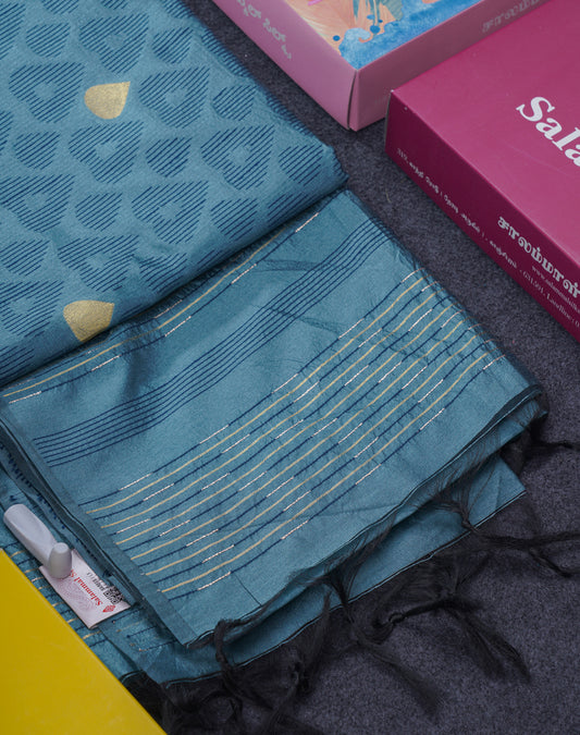 Beautiful Pastel Blue Cotton Mix Saree With Self Blouse