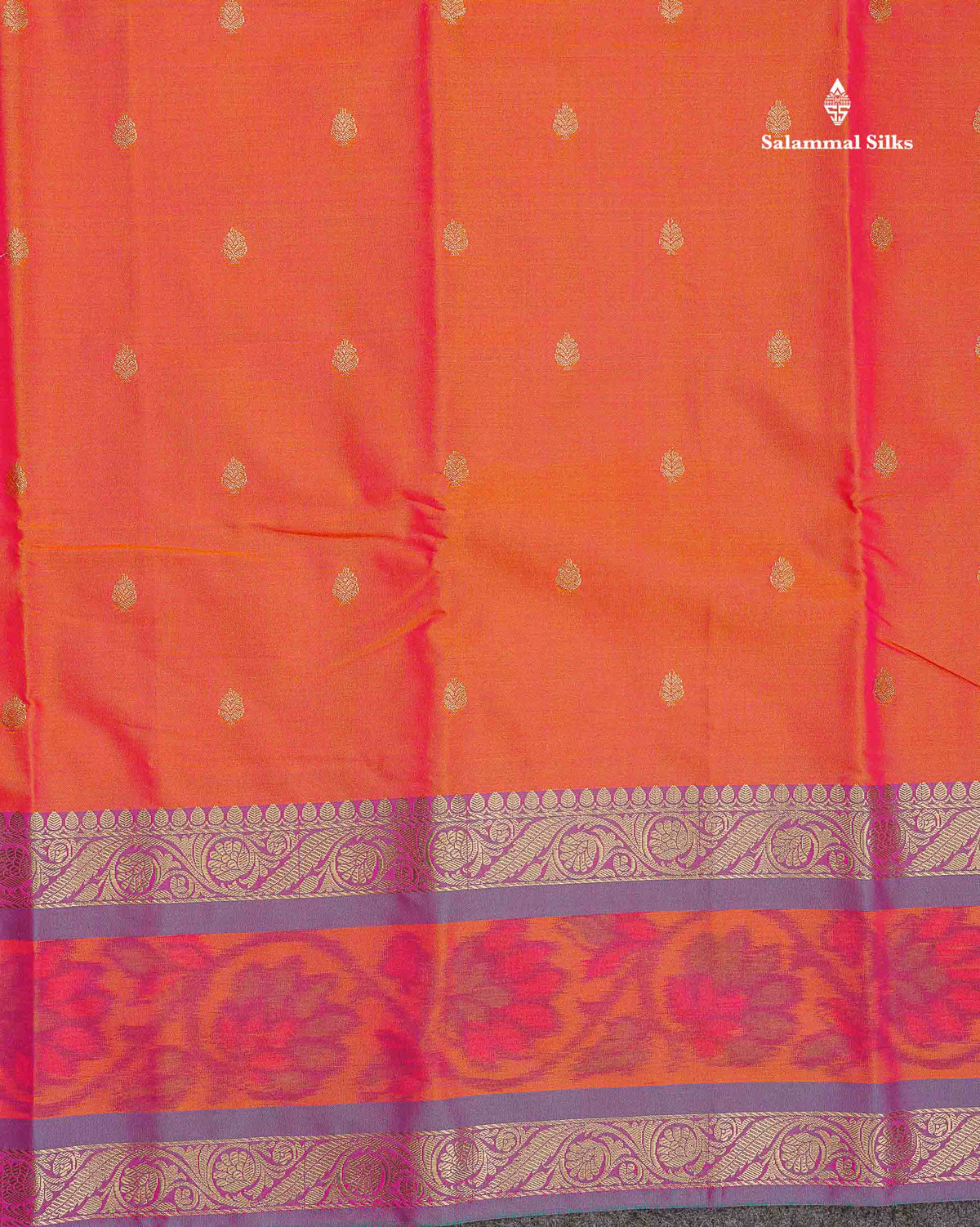 Semi Silk Saree - Orange Colour Body Zari Butta With Pochampally Fancy Border
