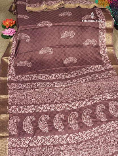 Pastel Violet Semi Dola Fancy Saree Printed Design With Traditional Zari Border