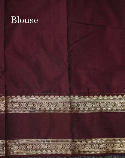 Peacock Blue Alai Vaira Oosi Lines With Butta Semi Silk Saree With Contrast Dark Brown Traditional Gap Border