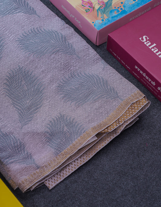 Dark Peach & Gray Color Premium Crush Fancy Saree with Grand Blouse