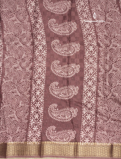 Pastel Violet Semi Dola Fancy Saree Printed Design With Traditional Zari Border