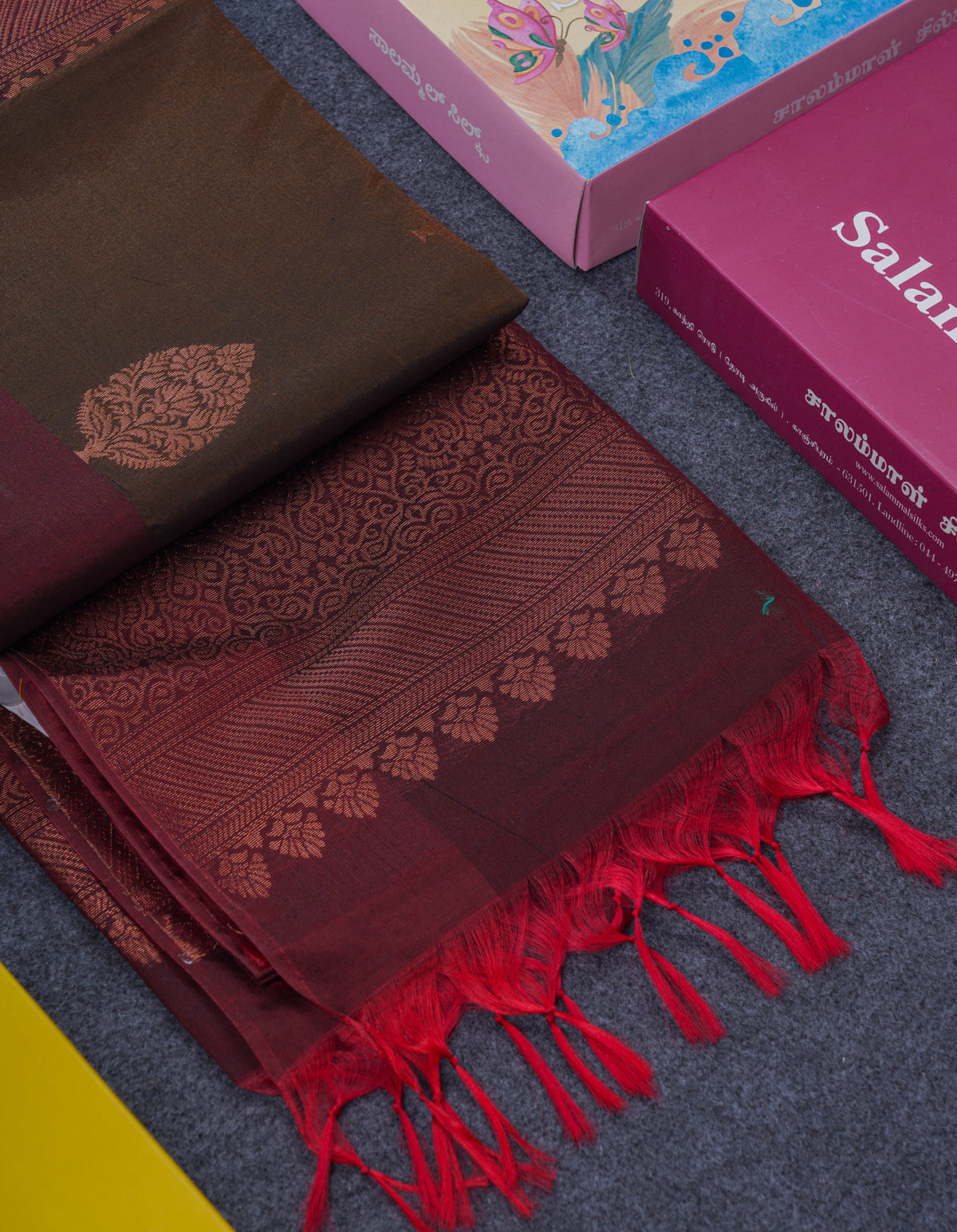 Dual Tone Brown Beautiful Sico Cotton Saree With Contrast Dark Wine Colour Blouse
