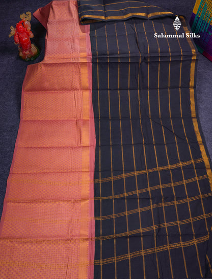 Beautiful Black Sungudi Cotton Saree With Contrast Peach Traditional Long Border