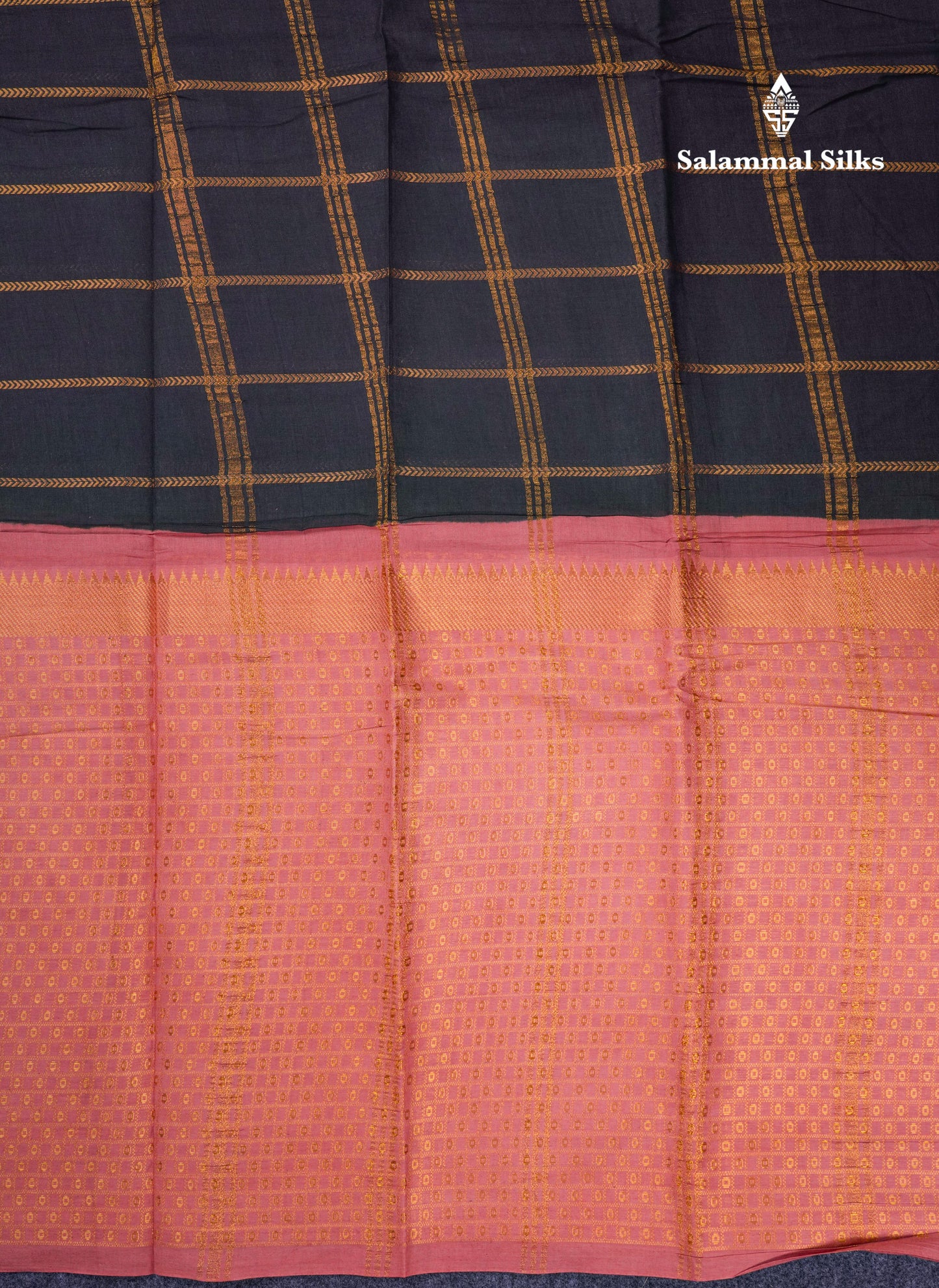 Beautiful Black Sungudi Cotton Saree With Contrast Peach Traditional Long Border