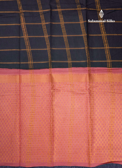 Beautiful Black Sungudi Cotton Saree With Contrast Peach Traditional Long Border