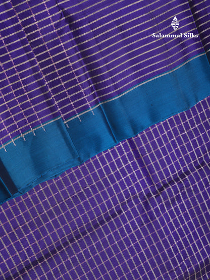 Bottle Green Checks Pure Silk Mix Saree With Contrast Magenta Fancy Border
