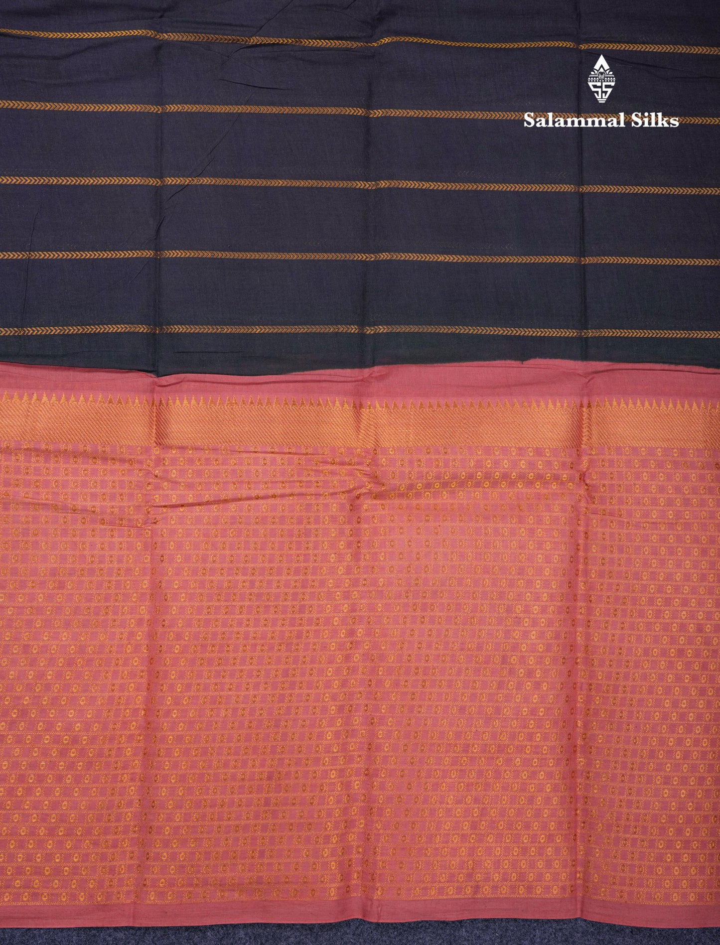 Beautiful Black Sungudi Cotton Saree With Contrast Peach Traditional Long Border