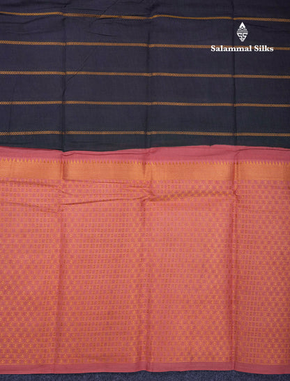 Beautiful Black Sungudi Cotton Saree With Contrast Peach Traditional Long Border