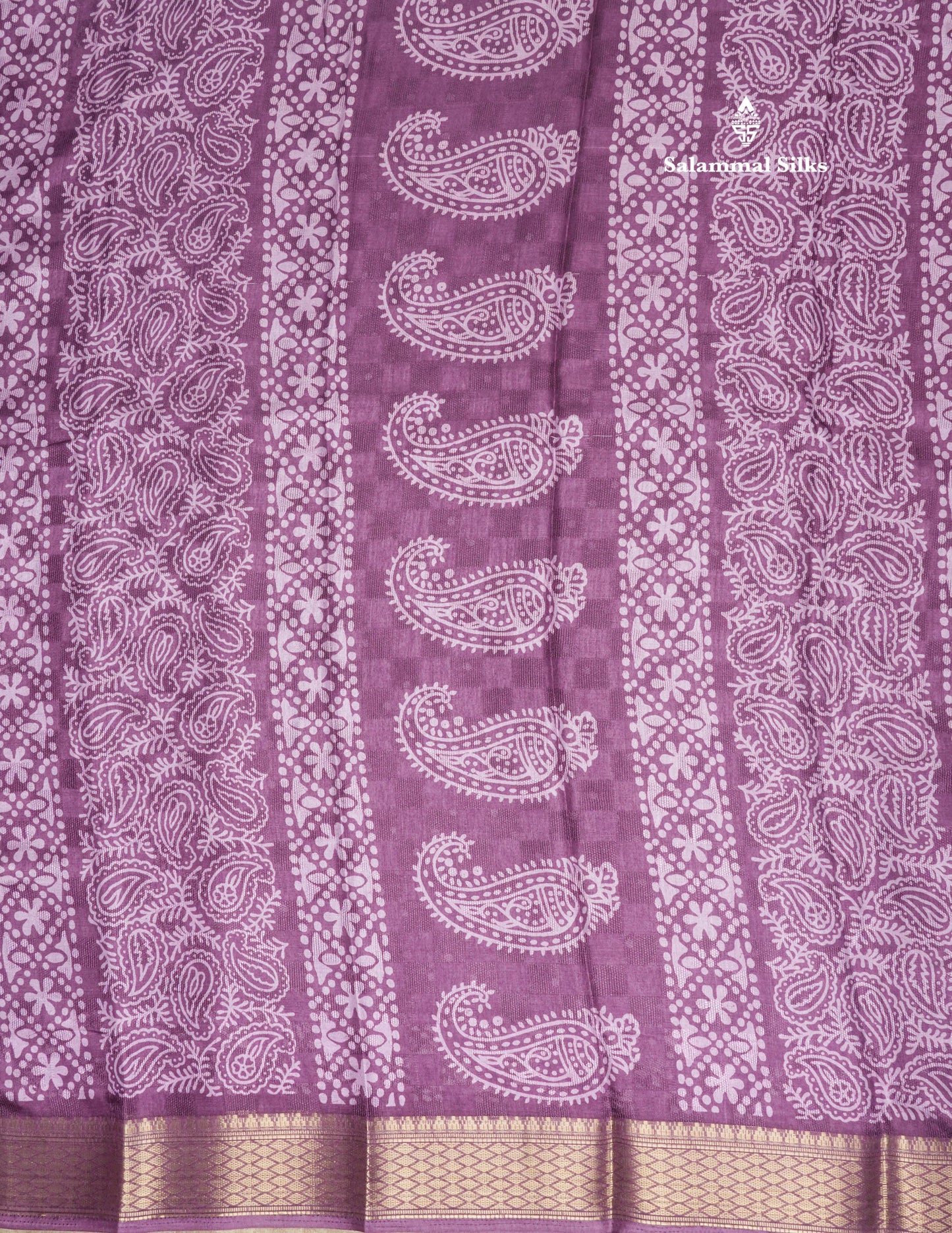 Pastel Violet Semi Dola Fancy Saree Printed Design With Traditional Zari Border
