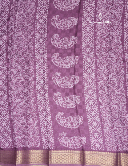 Pastel Violet Semi Dola Fancy Saree Printed Design With Traditional Zari Border