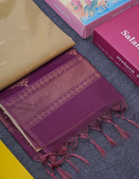 Beige Beautiful Sico Cotton Saree With Contrast Wine Colour Blouse