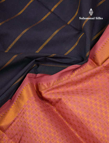 Beautiful Black Sungudi Cotton Saree With Contrast Peach Traditional Long Border
