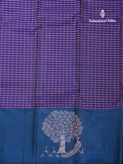 Bottle Green Checks Pure Silk Mix Saree With Contrast Magenta Fancy Border