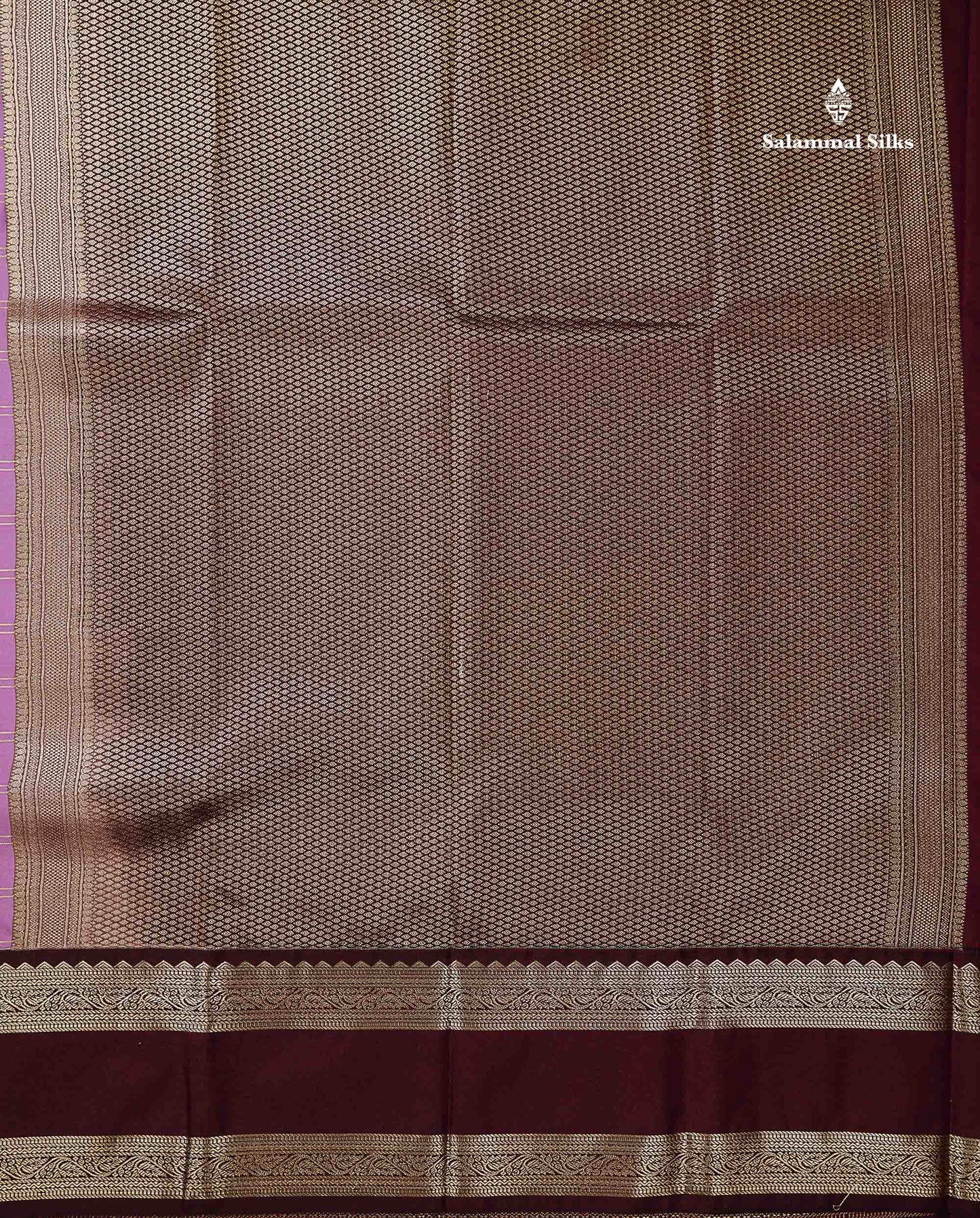 Semi Silk Saree - Light Lavender Mango Butta With Checks Along With Contrast Dark Brown Traditional Gap Border