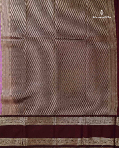 Semi Silk Saree - Light Lavender Mango Butta With Checks Along With Contrast Dark Brown Traditional Gap Border