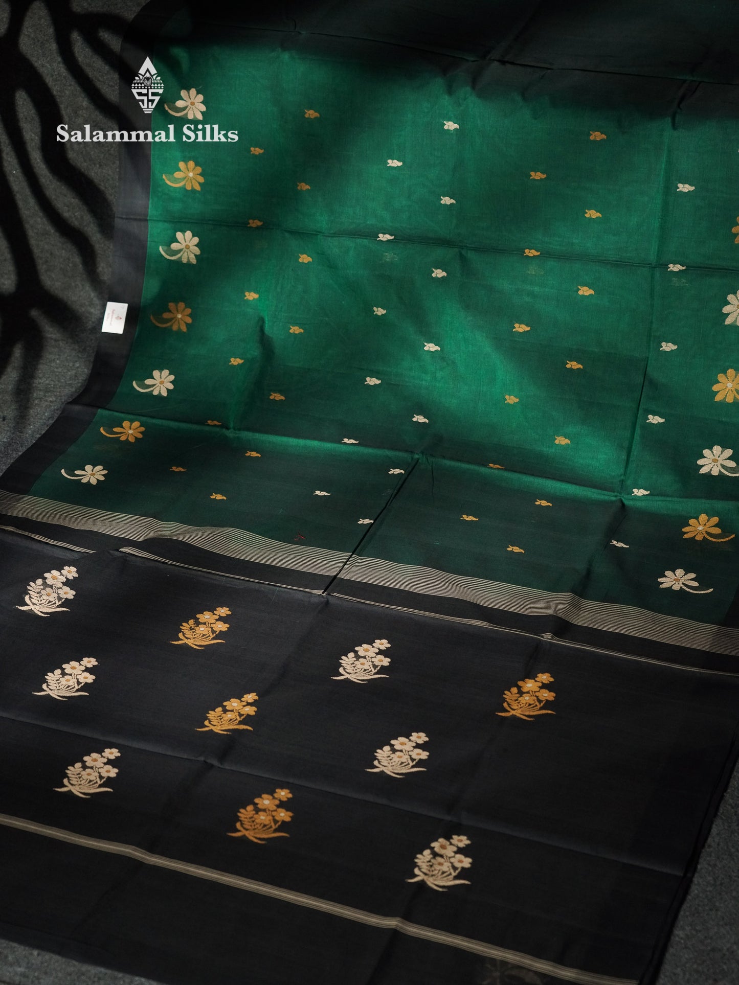 Beautiful Dark Maroon Thread Work Butta Handloom Pure Cotton Saree With Contrast Blueish Grey Blouse