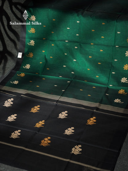 Beautiful Dark Maroon Thread Work Butta Handloom Pure Cotton Saree With Contrast Blueish Grey Blouse