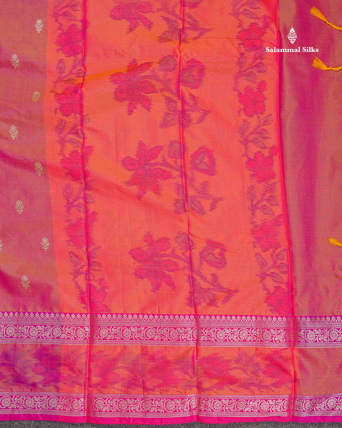 Semi Silk Saree - Dual Tone Pink Colour Body Zari Butta With Pochampally Fancy Border