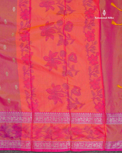 Semi Silk Saree - Dual Tone Pink Colour Body Zari Butta With Pochampally Fancy Border