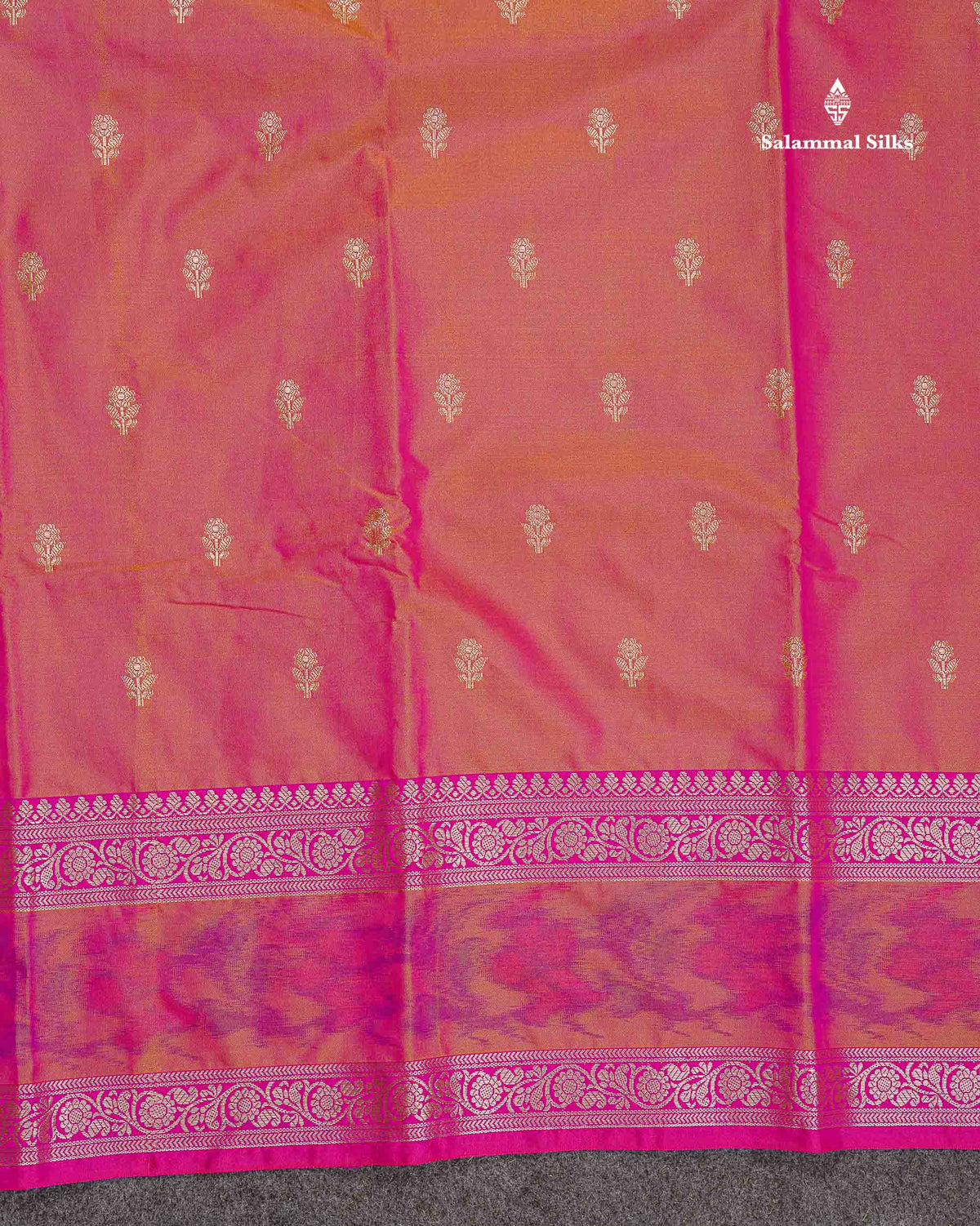 Semi Silk Saree - Dual Tone Pink Colour Body Zari Butta With Pochampally Fancy Border