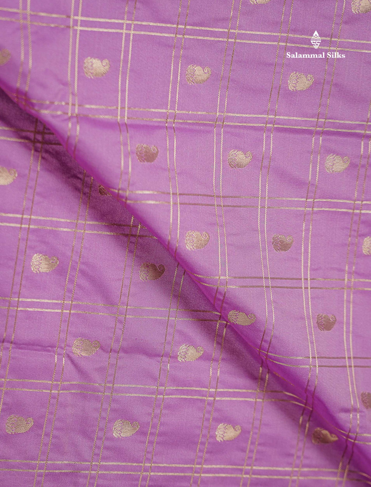 Semi Silk Saree - Light Lavender Mango Butta With Checks Along With Contrast Dark Brown Traditional Gap Border