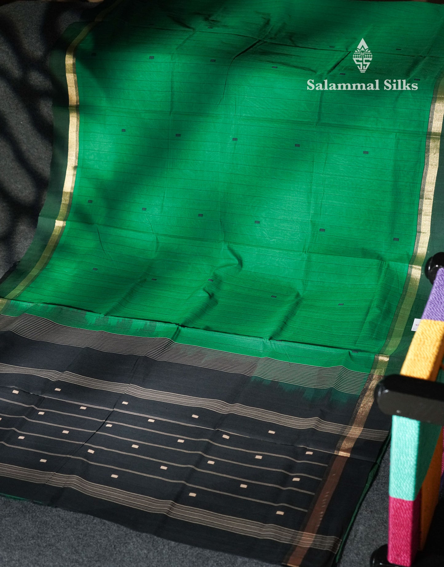 Beautiful Dark Purple Thread Work Butta Handloom Pure Cotton Saree With Contrast Mustard Yellow Blouse