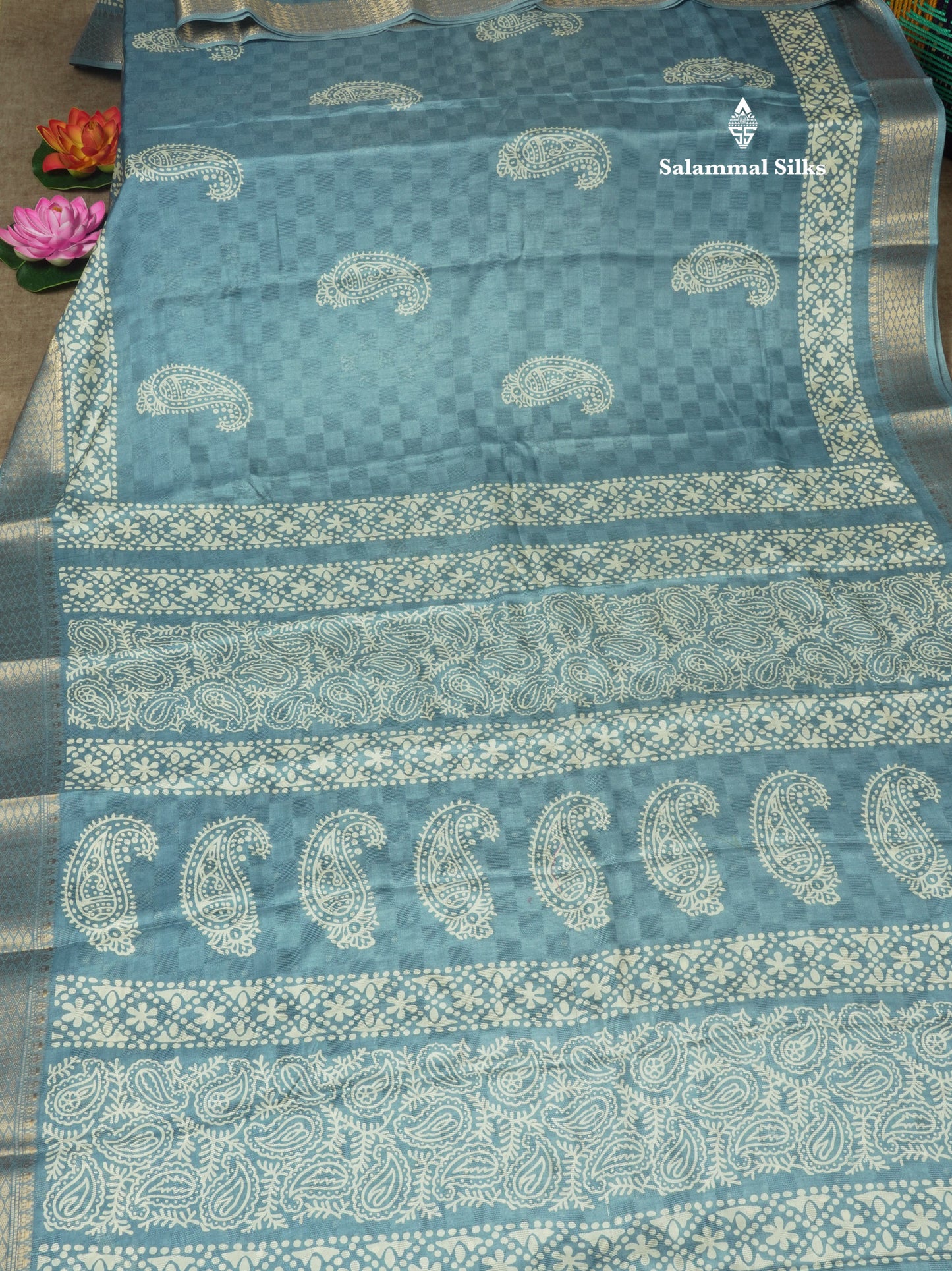 Pastel Violet Semi Dola Fancy Saree Printed Design With Traditional Zari Border