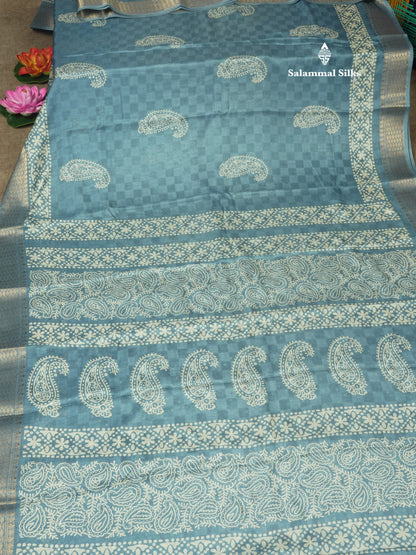 Pastel Violet Semi Dola Fancy Saree Printed Design With Traditional Zari Border