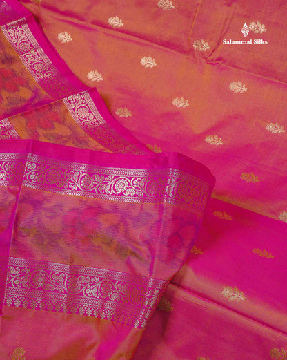Semi Silk Saree - Dual Tone Pink Colour Body Zari Butta With Pochampally Fancy Border