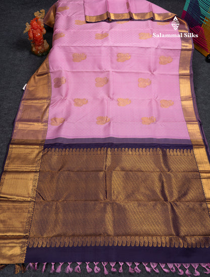 Beautiful Light Pink Pure Kanjivaram Silk Saree With Traditional Evening Morning Border