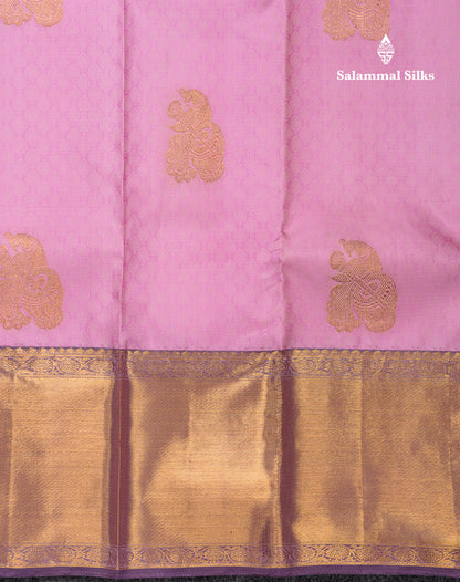 Beautiful Light Pink Pure Kanjivaram Silk Saree With Traditional Evening Morning Border