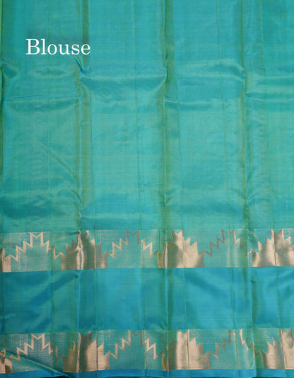Parrot Green Pure Silk Mix Saree With Contrast Sapphire Green Traditonal Border