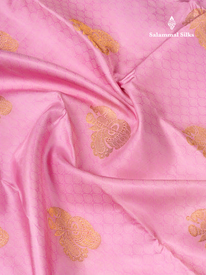 Beautiful Light Pink Pure Kanjivaram Silk Saree With Traditional Evening Morning Border