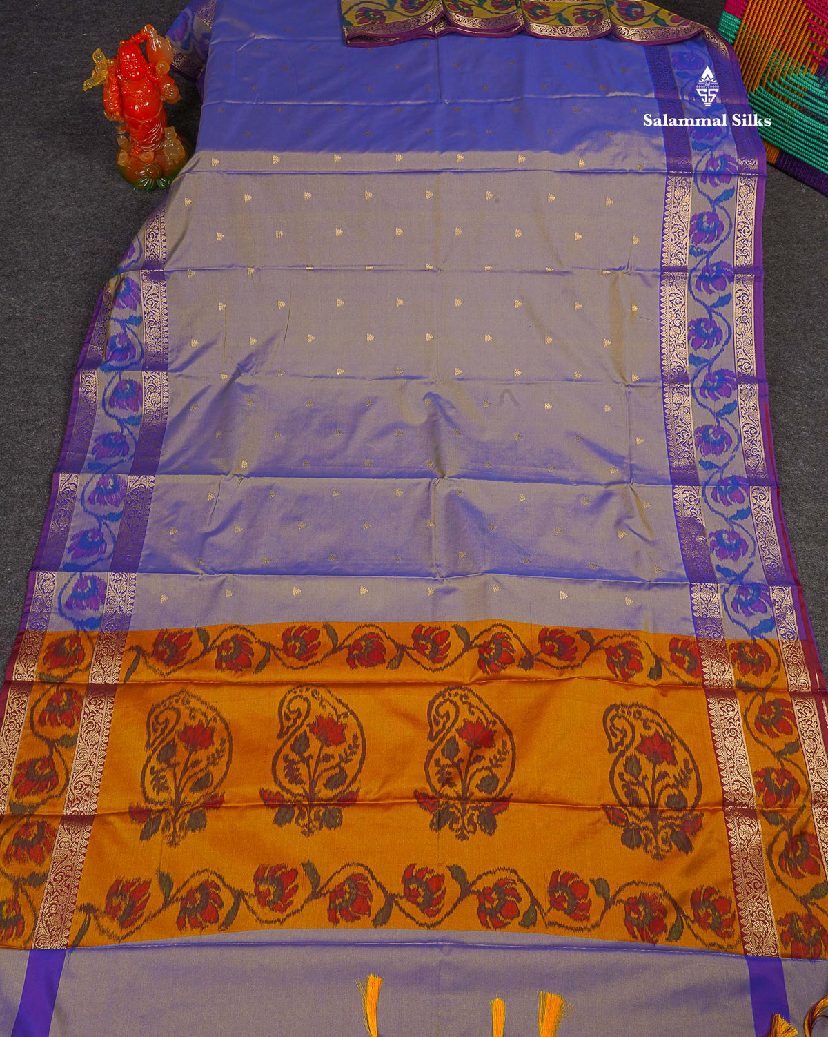 Semi Silk Saree - Dual Tone Blue Colour Body Zari Butta With Pochampally Fancy Border 