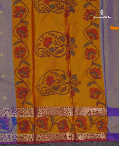 Semi Silk Saree - Dual Tone Blue Colour Body Zari Butta With Pochampally Fancy Border