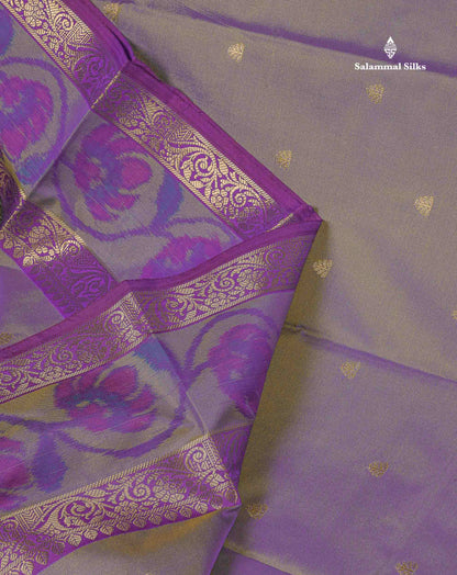 Semi Silk Saree - Dual Tone Blue Colour Body Zari Butta With Pochampally Fancy Border