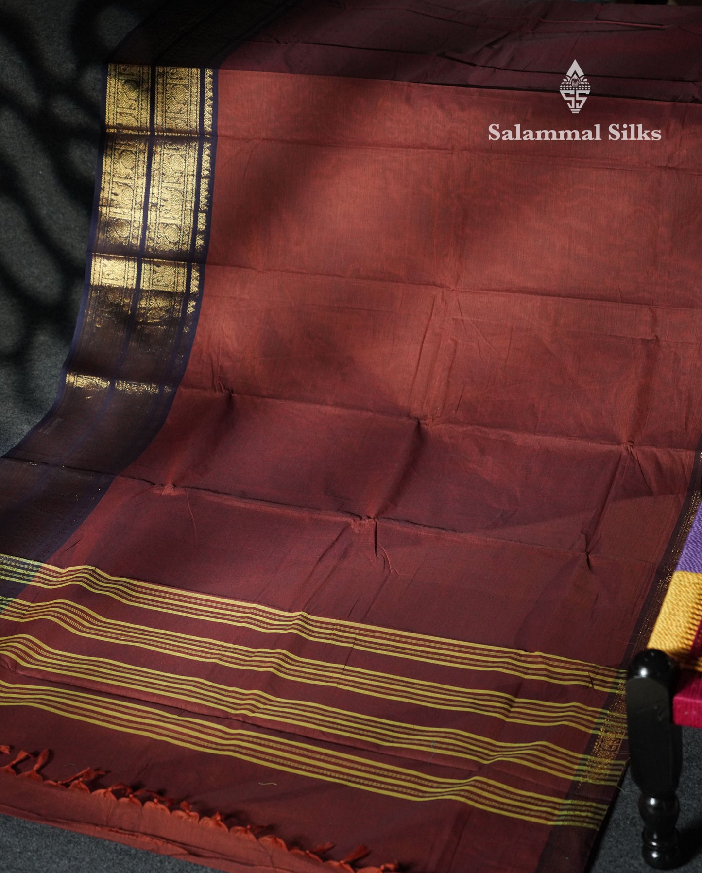 Beautiful Rust Orange Plain Pure Chettinad Cotton Saree With Contrast Dark Brown Traditional Evening Morning Border