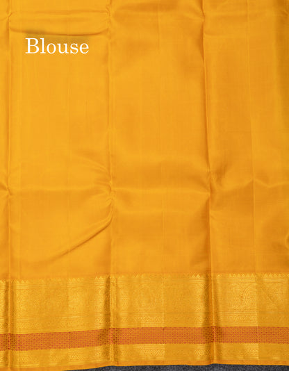 Beautiful Bottle Green Checks Pure Kanjivaram Silk Saree With Contrast Mustard Yellow Traditional Border