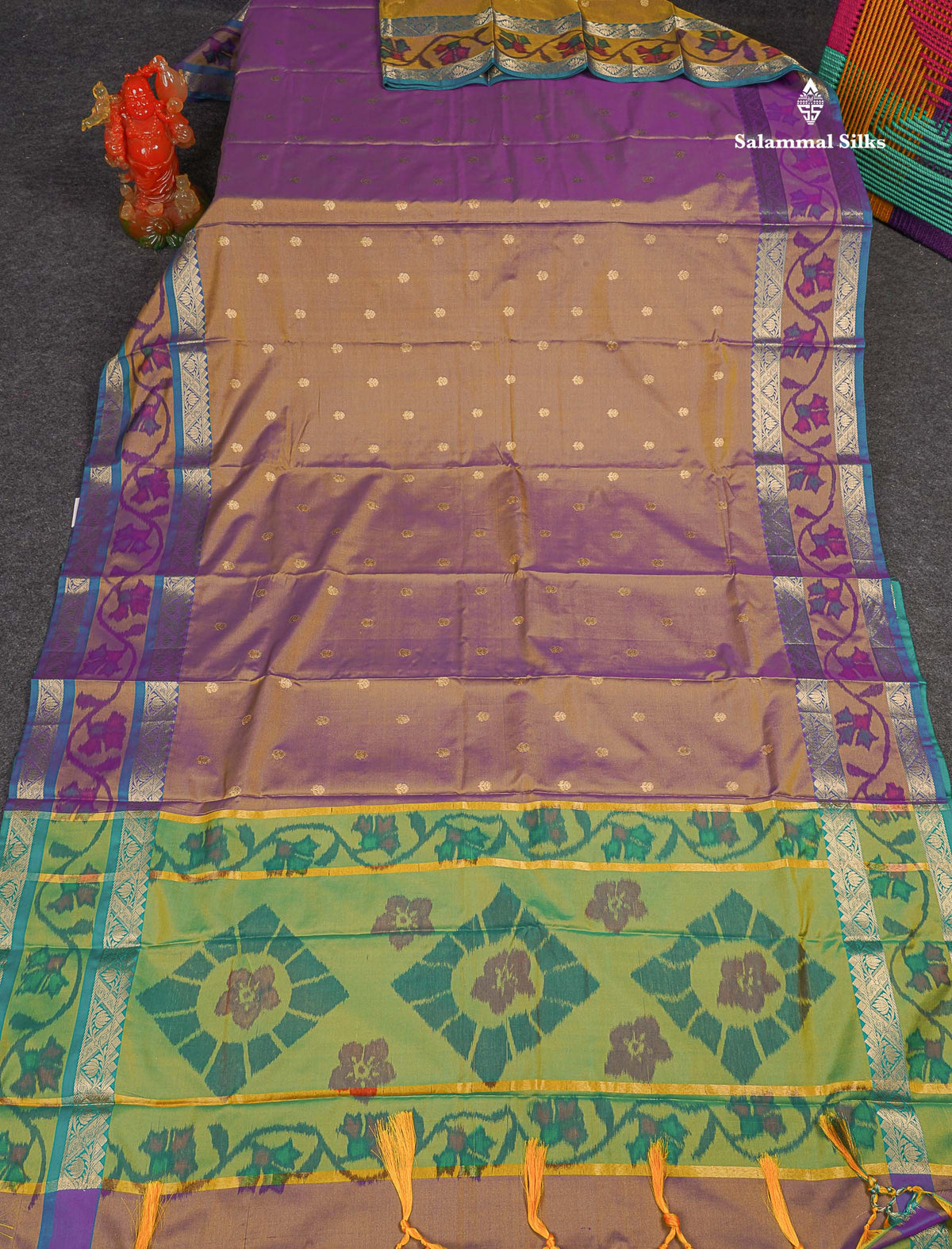 Semi Silk Saree - Dual Tone Violet Colour Body Zari Butta With Pochampally Fancy Border 