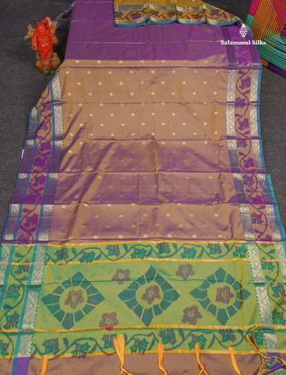 Semi Silk Saree - Dual Tone Violet Colour Body Zari Butta With Pochampally Fancy Border 