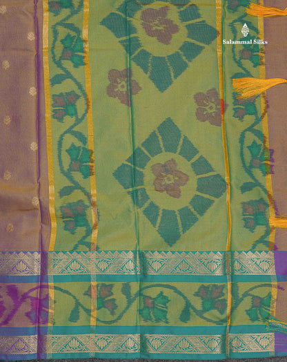 Semi Silk Saree - Sapphire Green Colour Body Zari Butta With Pochampally Fancy Border