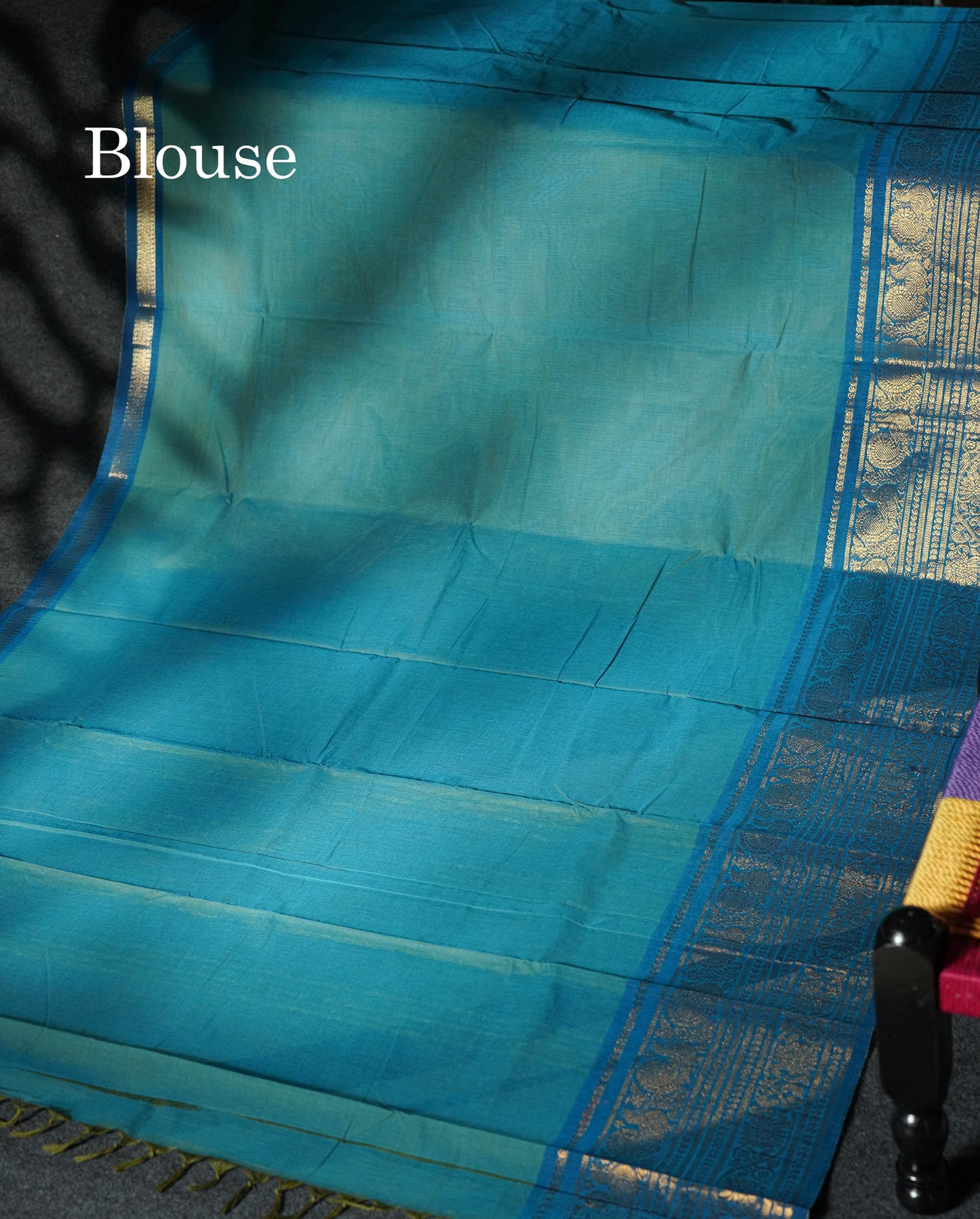 Beautiful Blue Shade Plain Pure Chettinad Cotton Saree With Contrast Peacock Blue Traditional Evening Morning Border