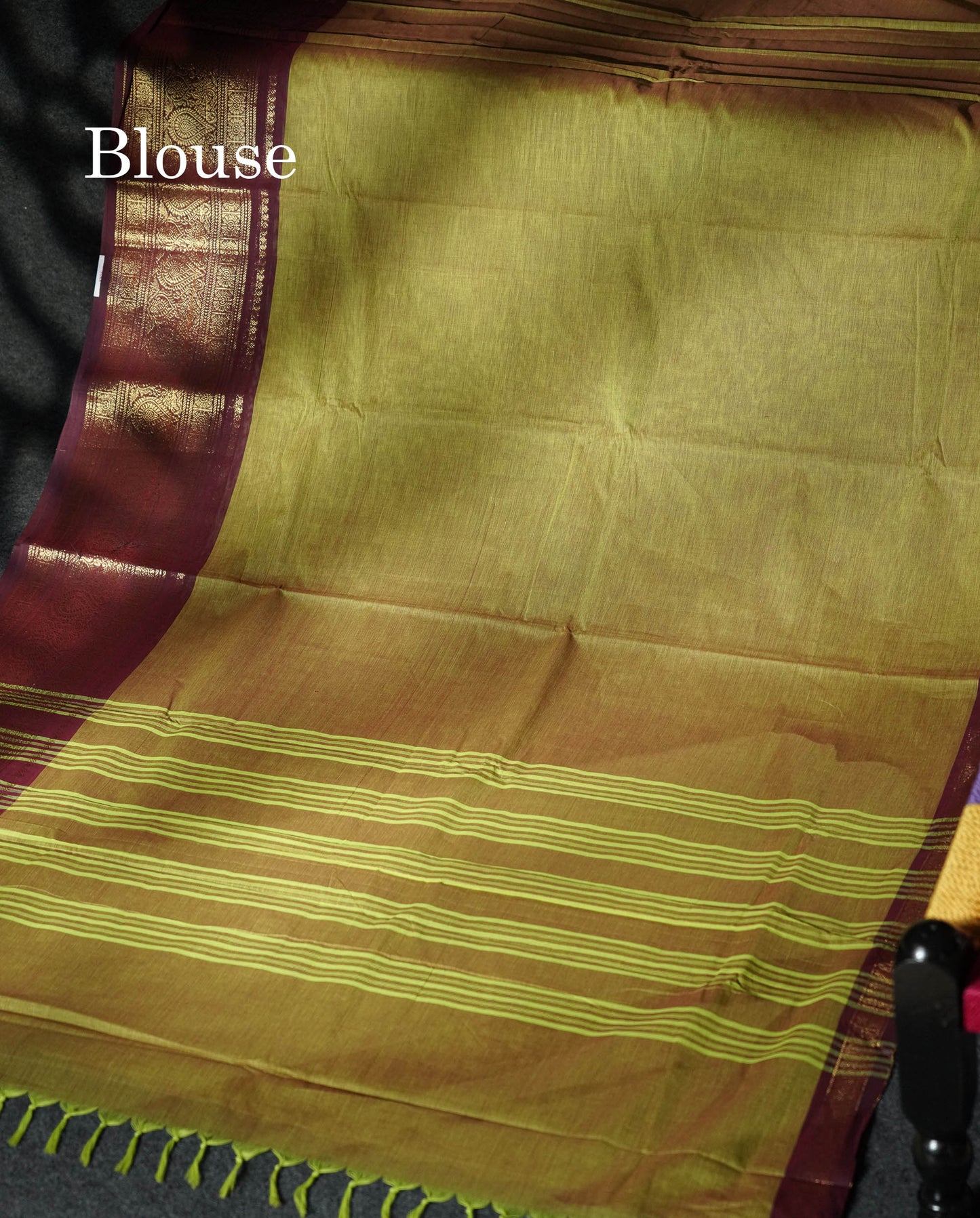 Beautiful Mehandi Green Plain Pure Chettinad Cotton Saree With Contrast Maroon Traditional Evening Morning Border