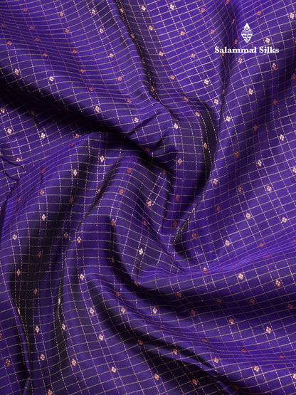 Violet Samll Checks Pure Silk Mix Saree With Contrast Magenta Long Border
