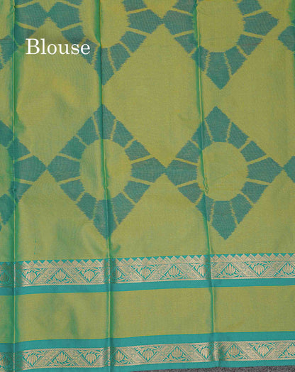 Semi Silk Saree - Sapphire Green Colour Body Zari Butta With Pochampally Fancy Border